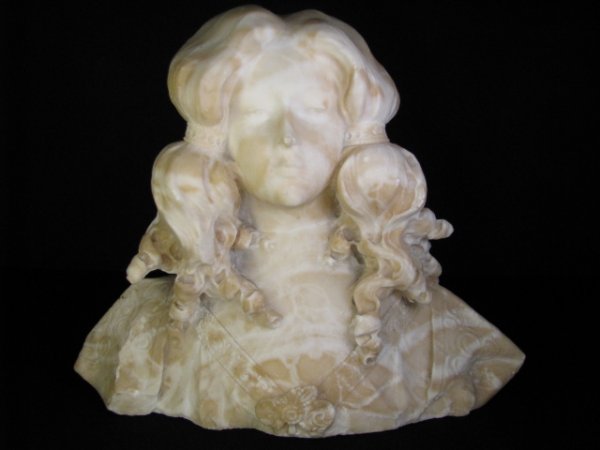 19TH C. CARVED ALABASTER BUST OF A YOUNG WOMAN
