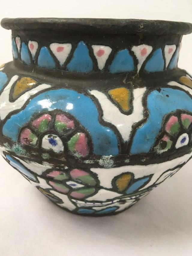 ANTIQUE 19TH C PERSIAN ENAMELED COPPER JAR (1 of 4)
