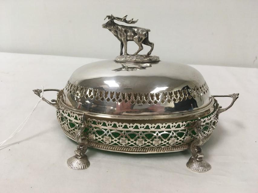 ANTIQUE SILVER PLATED OPALINE GLASS BUTTER DISH (1 of 6)