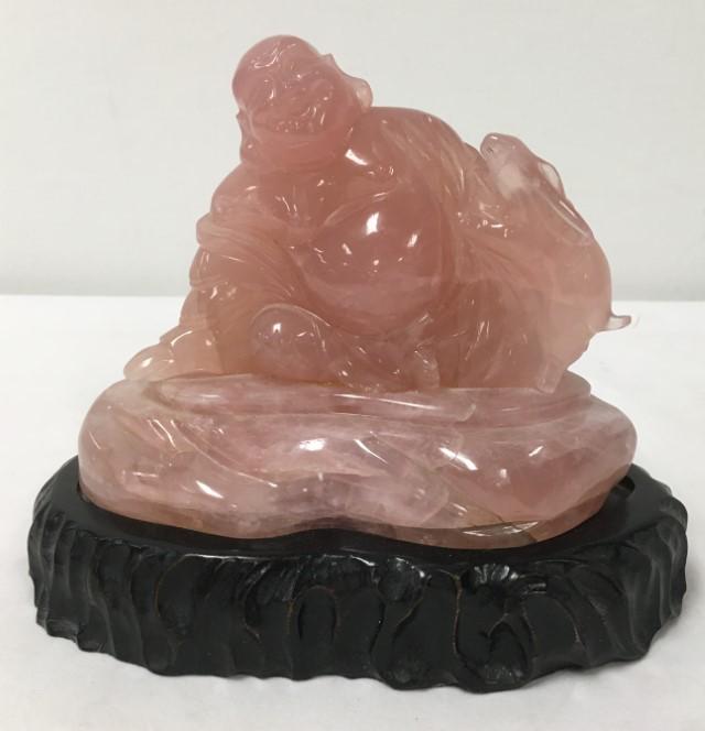 VINTAGE CHINESE CARVED ROSE QUARTZ BUDDHA (1 of 9)