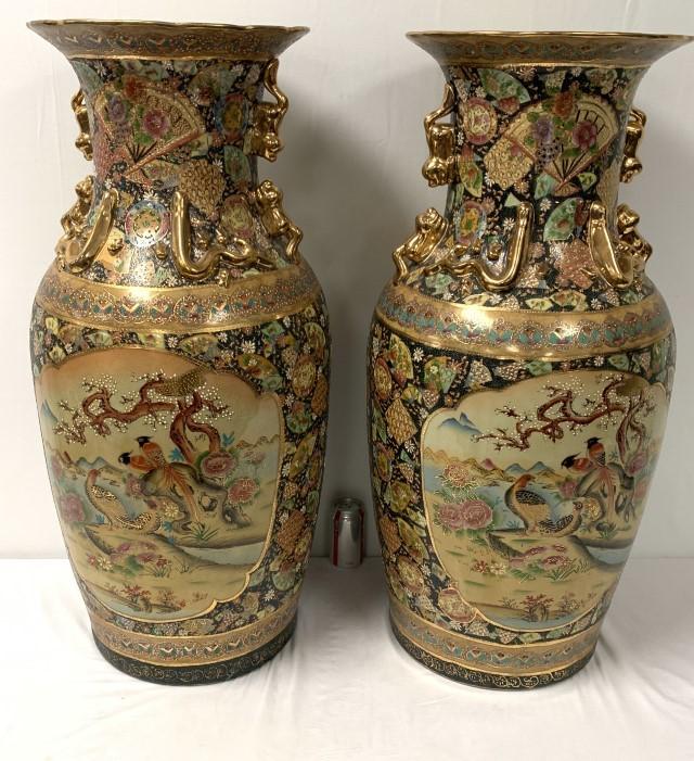PAIR LARGE ROYAL SATSUMA FLOOR VASES (1 of 9)