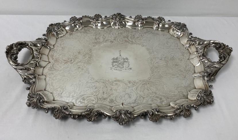 LARGE 19TH C SILVER PLATED SERVING TRAY (1 of 19)