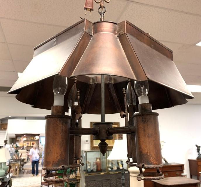 ARTS & CRAFTS COPPER FOUR LIGHT HANGING CHANDELIER (1 of 11)