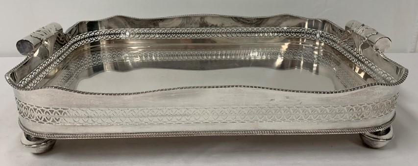 LARGE VINTAGE PIERCED SILVER PLATED HANDLED TRAY (1 of 13)