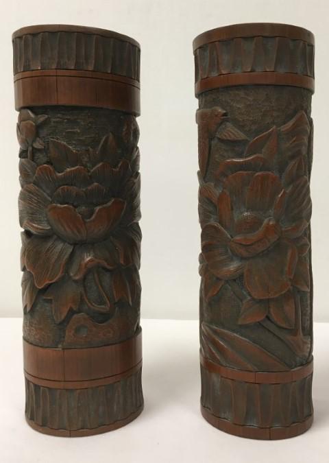 TWO ANTIQUE CHINESE QING CARVED BAMBOO HAT STANDS (1 of 16)