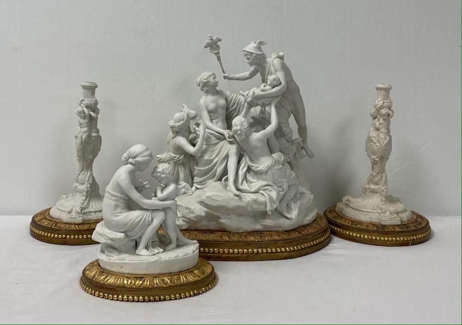 BISQUE POTTERY SCULPTURES & CANDLESTICKS (1 of 20)