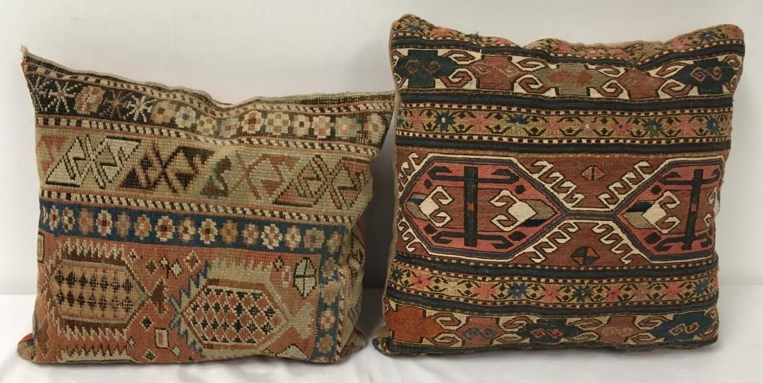 TWO ANTIQUE RUG FRAGMENT THROW PILLOWS (1 of 5)