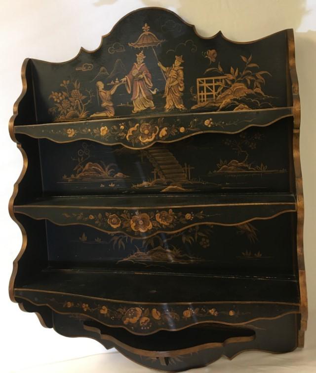 ANTIQUE CHINOISERIE BLACK LACQUER WALL SHELF (1 of 11)