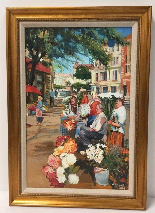 SLAVIC OIL ON CANVAS PAINTING: FLOWER VENDORS (1 of 7)
