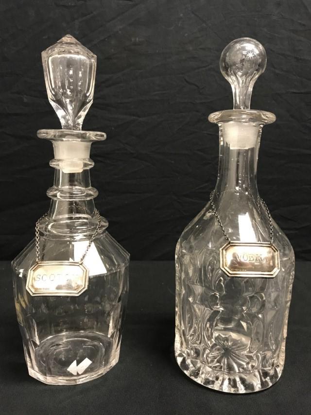 TWO GEORGIAN EARLY 19TH C GLASS DECANTERS w/ TAGS (1 of 13)