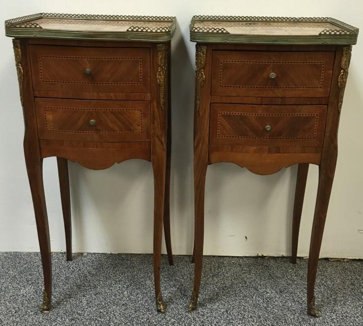 PAIR SMALL FRENCH PARQUETRY MARBLE TOP SIDE TABLES (1 of 13)