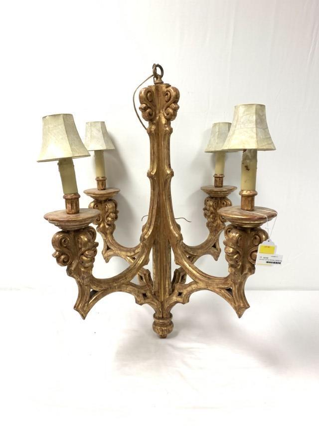 ANTIQUE GOTHIC REVIVAL CARVED GILTWOOD CHANDELIER (1 of 10)