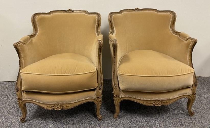 PAIR FRENCH LOUIS XV STYLE BERGERE CHAIRS (1 of 20)