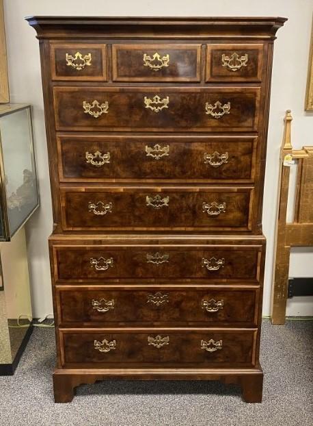 HENREDON CHIPPENDALE STYLE BURLED WOOD HIGHBOY (1 of 8)
