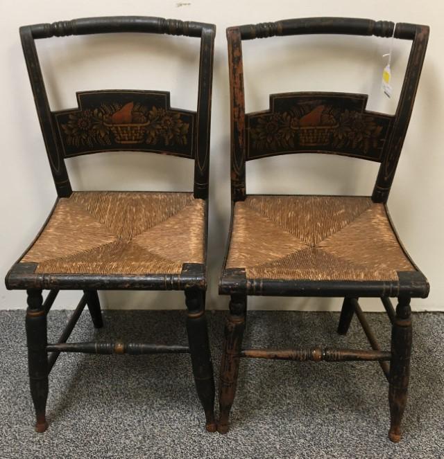 PAIR ANTIQUE HITCHCOCK PAINTED WOOD SIDE CHAIRS (1 of 19)