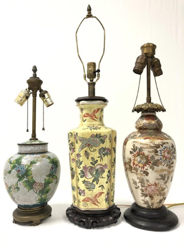 ASIAN ESTATE LOT: THREE LAMPS & FRAMED WATERCOLOR (1 of 19)