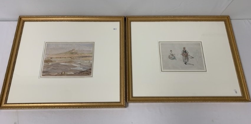TWO FRAMED ANTIQUE WATERCOLOR PAINTINGS (1 of 14)