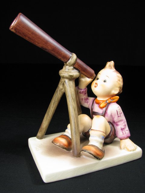 HUMMEL PORCELAIN FIGURINE "STAR GAZER" TM 5 #132: Hummel porcelain figurine, "Star Gazer," impressed 132 with trade mark 5 stamped on base. Measures 4 3/4" tall. No chips or cracks. Crazing is on base. See images. Approx. weight 5 ounces.
