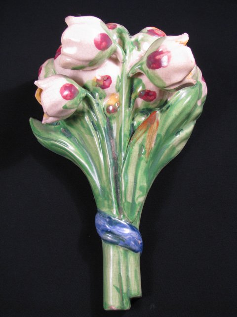 EARLY FLORAL POTTERY WALL POCKET