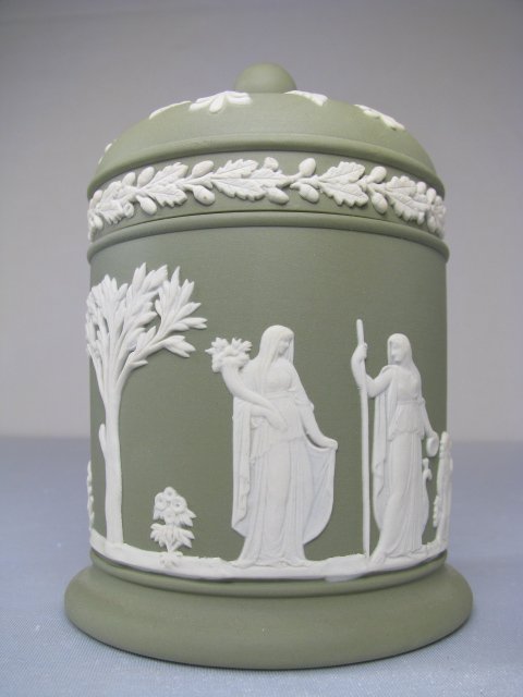 WEDGWOOD GREEN JASPER WARE COVERED JAR