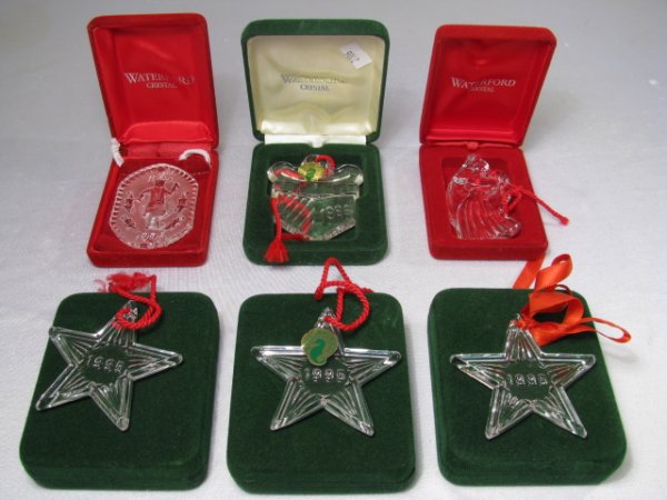 WATERFORD CRYSTAL CHRISTMAS ORNAMENTS 6 PCS