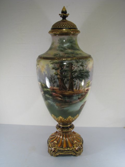 MONUMENTAL ROYAL BONN PAINTED PORCELAIN FLOOR VASE