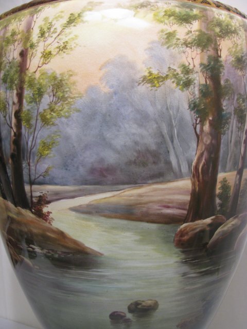MONUMENTAL ROYAL BONN PAINTED PORCELAIN FLOOR VASE - 4