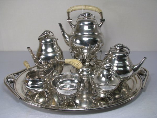 DEMATTEO 7 PC STERLING SILVER BLOSSOM TEA SET
