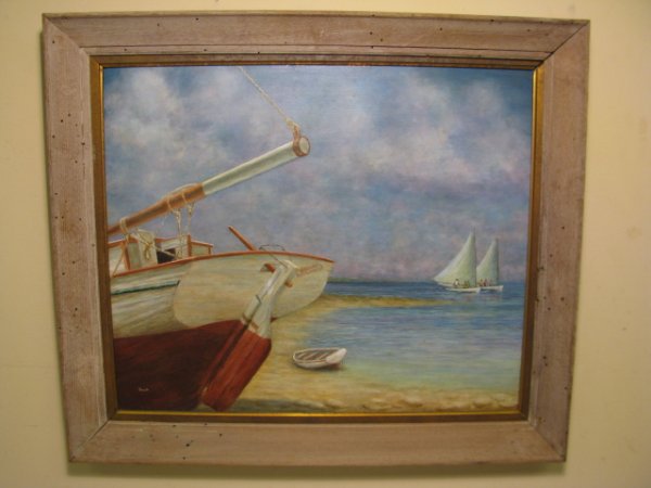DUSK SCHMIDT ACRYLIC PAINTING BAHAMIAN BOAT SCENE
