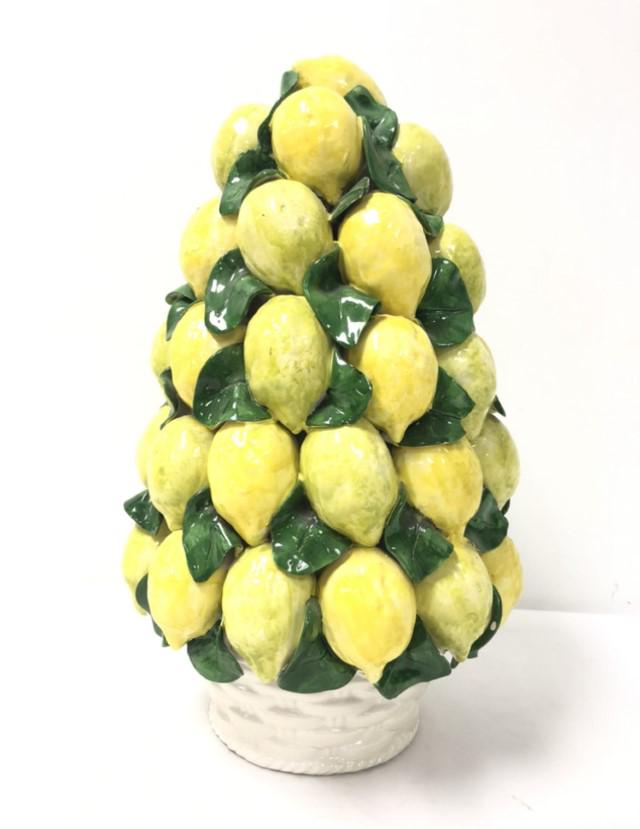 LARGE VINTAGE INTRADA ITALIAN CERAMIC CENTERPIECE: Large vintage Intrada Italian ceramic lemon tree centerpiece. Measures 17.5" tall x 9.5" diameter. Signed on base. Condition: a few very small flakes to leaves near the base, see images. Weight: 21 lb