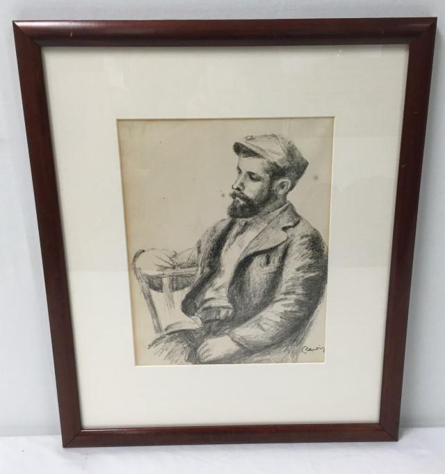 PIERRE-AUGUSTE RENOIR LITHOGRAPH: LOUIS VALTAT: Pierre-Auguste Renoir framed lithograph on paper, signed in the plate. Printed c. 1904. Measures (sight) 11.75" x 9.25" wide, and (frame) 20" x 17" wide. Condition: minor foxing, unexamined out of fra
