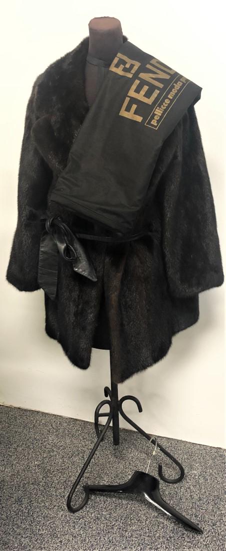 VINTAGE LADIES MAHOGANY MINK SHORT COAT / JACKET: Vintage ladies mahogany color mink coat or jacket with leather belt. Measures 32" from collar to bottom of hem, sleeve from collar to wrist measures 29". Condition: good, no dry or brittle areas, line