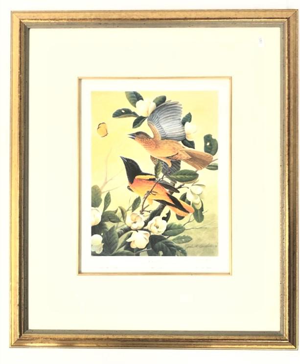 FRAMED JOHN A. RUTHVEN HAND SIGNED LITHOGRAPH: A framed hand signed offset lithograph by John A. Ruthven. Signed in pencil lower right margin and numbered lower left. Framed measuring 24.5" tall x 21" wide. Condition: good, no signs of damage to f