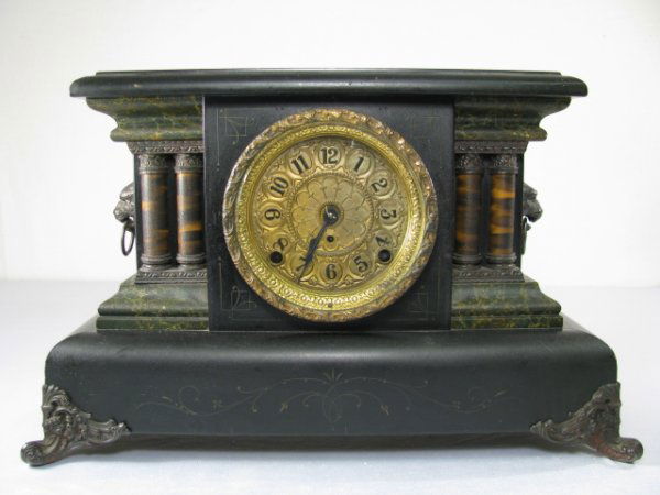 SETH THOMAS MANTEL CLOCK: Gilt ormolu dial and face. Time and strike. Working movements. Measures 18" long x 7" wide x 11 1/2" high. Weight is 11 lbs.