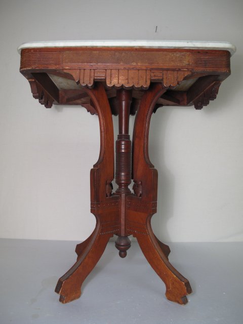 ANTIQUE EASTLAKE CARVED SIDE TABLE MARBLE TOP