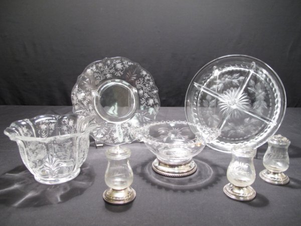 7 PIECES GLASS AND STERLING MOUNTED GLASS OBJECTS - 2