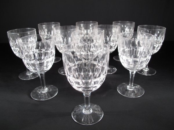 STUART CRYSTAL WINE STEMS 11 PC: Stuart England marked on bottoms. Each stem measures 6" tall x 3 1/2" wide. No chips. Total shipping weight is approximately 7 lbs.