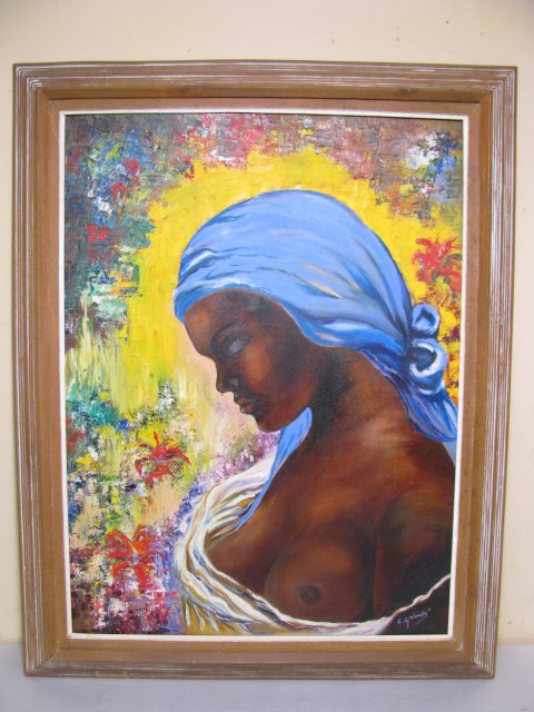 OIL PAINTING PARTIALLY NUDE HAITIAN WOMAN