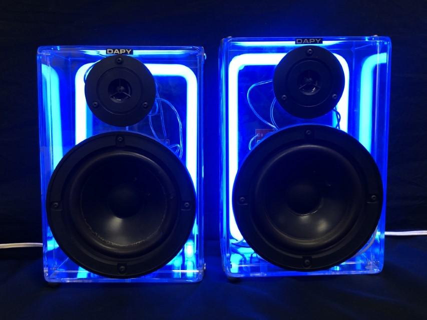 PAIR VINTAGE DAPY NEON LIT LUCITE SPEAKERS WORKING (1 of 17)