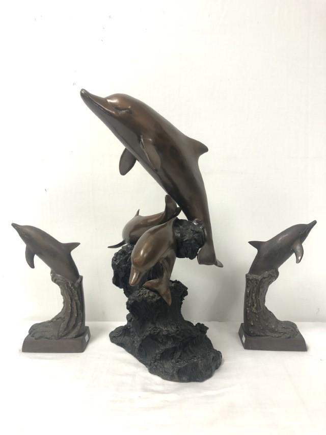 THREE BRONZE DOLPHIN SCULPTURES (1 of 18)