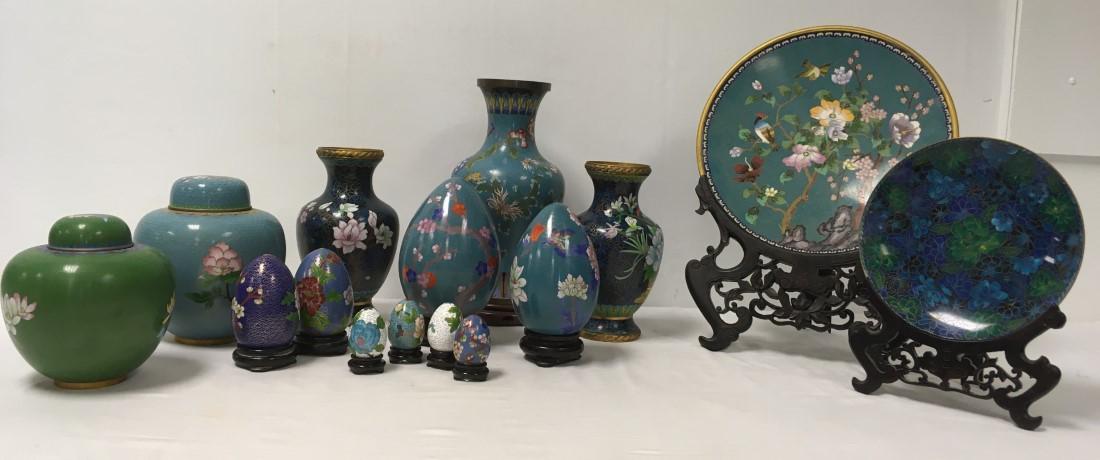 ASSORTED CHINESE & JAPANESE CLOISONNE: 13 PCS (1 of 18)