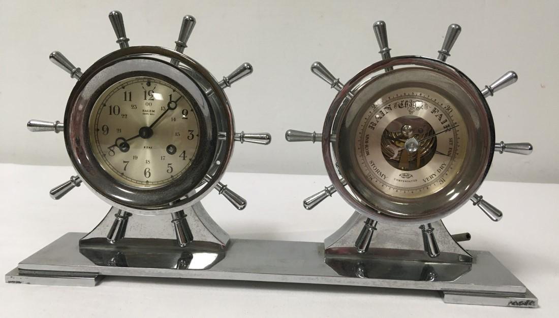 VINTAGE SALEM GERMAN SHIP'S BELL CLOCK & BAROMETER (1 of 10)