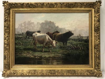 JAMES DESVARREUX-LARPENTEUR OIL ON CANVAS: COWS