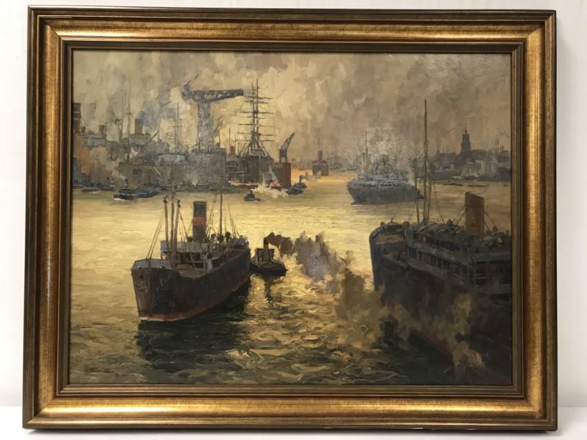 ERICH MERCKER OIL ON MASONITE PAINTING: HAMBURG (1 of 15)