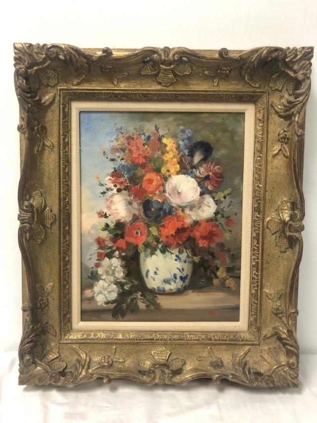 SAMUEL MIRSKY OIL ON CANVAS PAINTING: STILL LIFE: Samuel Mirsky oil on canvas painting: still life bouquet on table. Signed lower right. Framed measuring a total of 27" tall x 22.75" wide. Condition: good, no signs of damage to painting, frame may sh