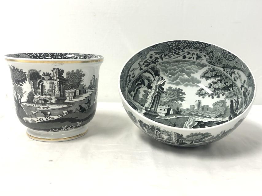 COPELAND SPODE BLACK ITALIAN CACHE POT & BOWL (1 of 20)