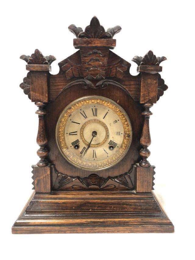 ANTIQUE ANSONIA "TIVOLI" CARVED OAK SHELF CLOCK (1 of 20)