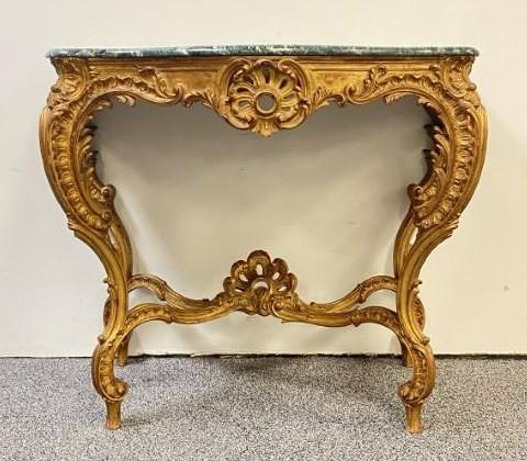 ROCOCO STYLE GREEN MARBLE TOP CONSOLE TABLE (1 of 20)