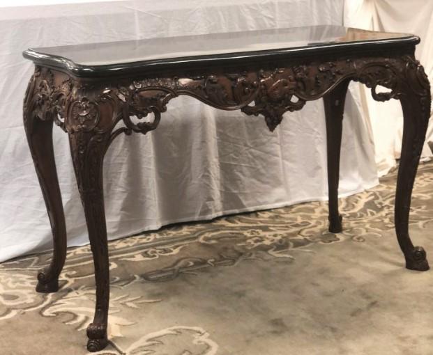 MAITLAND SMITH CARVED WOOD & MARBLE CONSOLE TABLE (1 of 8)