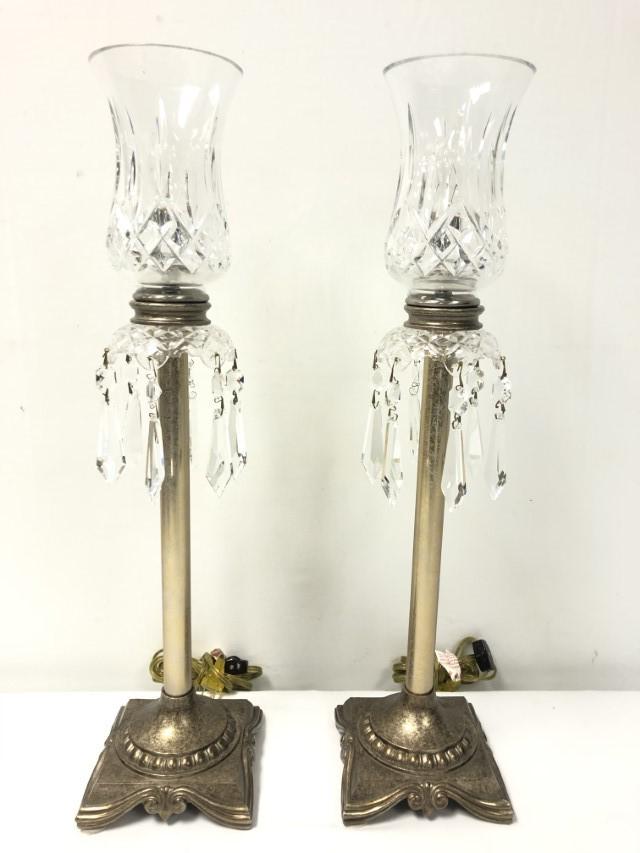 PAIR WATERFORD CRYSTAL HURRICANE CANDLESTICK LAMPS (1 of 7)